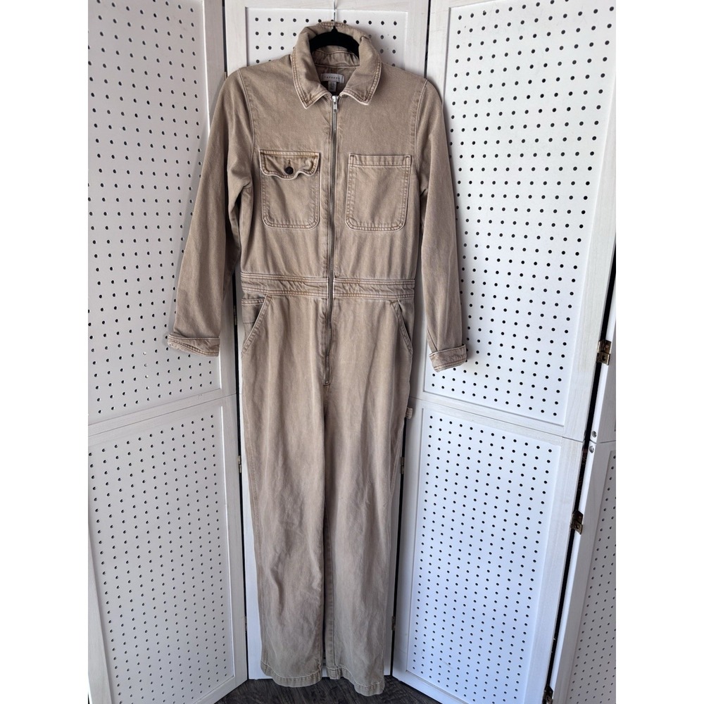 Topshop Women's 6 Sand Brown Denim‎ Jumper Jumpsuit Zip Long SLV